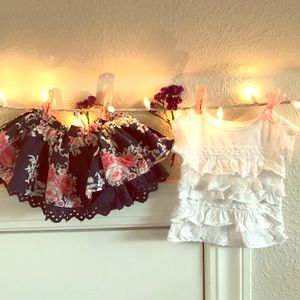 Lace shirt set with rose skirt